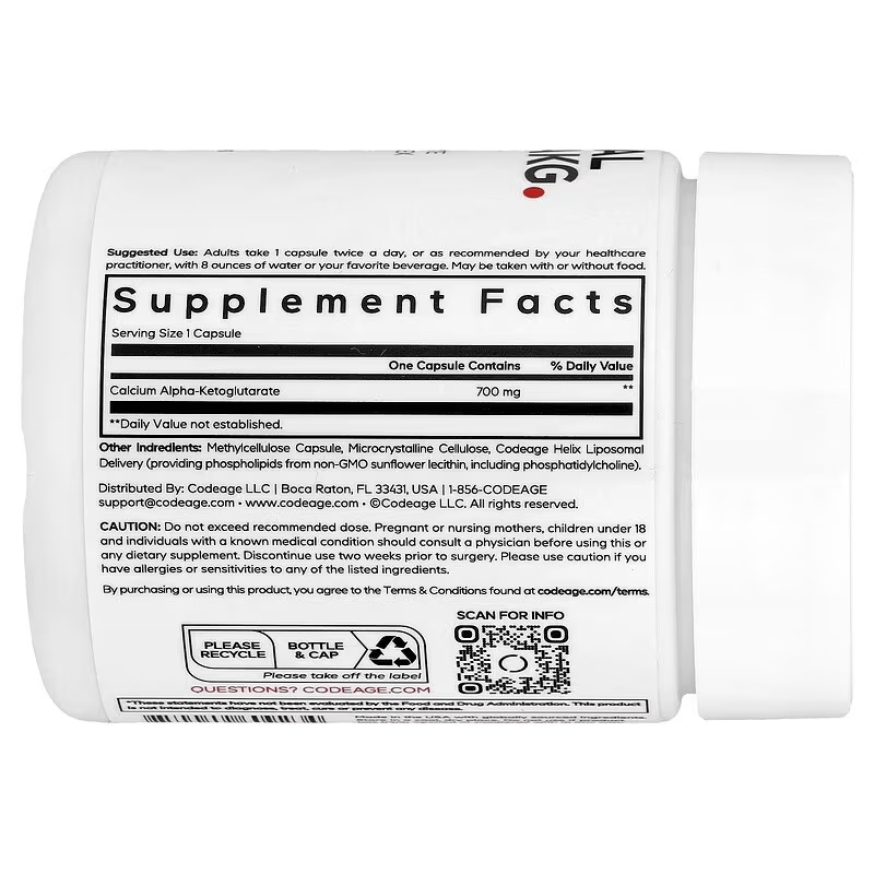 Codeage Codeage, Liposomaal Calcium AKG, Sport, liposomaal calcium AKG, 700 mg, 60 plantaardige capsules