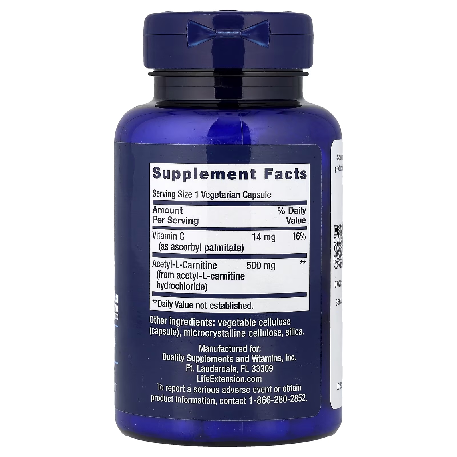 Life Extension Acetyl-L-carnitin 500 Mg, 100 vegetarian capsules