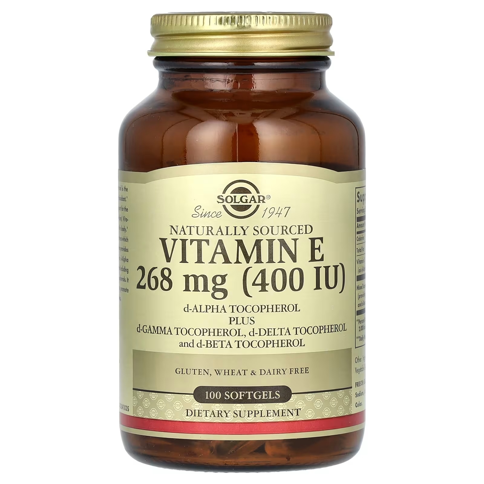 SOLGAR Naturally Sourced Vitamin E, Natürlich Gewonnenes Vitamin E, 100 Weichkapseln