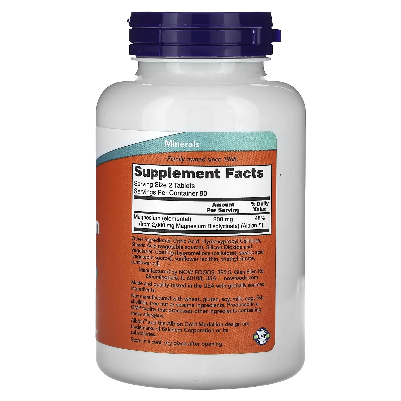 NOW Foods Magnesium Glycinate, Magnesiumglycinaat, 180 tabletten (100 mg per tablet)