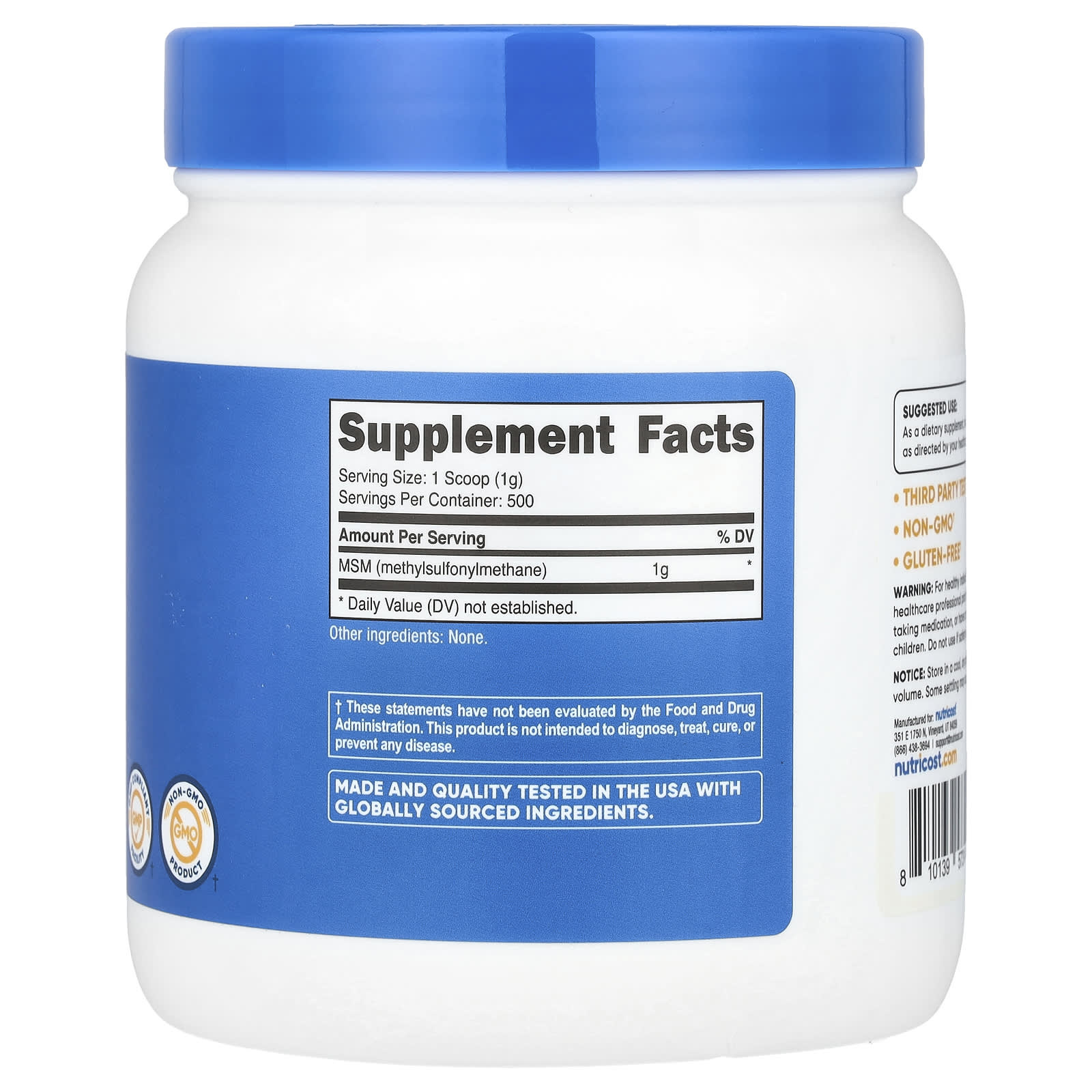 Nutricost® MSM, Unflavoured, 17.9 Oz (500 G)