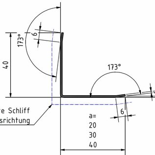 Versandmetall Kit économique  Corniére de protection inox plié 3 fois 30 x 30 x 1,5 mm Longueur 1500 mm surface brossé en grain 320