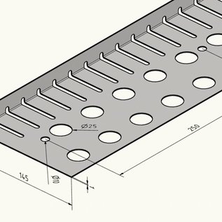 Versandmetall Grindkeringsprofiel Grindprofiel klein Hoogte 22 mm zonder dubbele bovenrand Roestvrij Staal Lengte 2000 mm