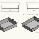 Versandmetall Kuip RVS Bak Spoelback dikte 1,5mm, hoogte 120mm axb 340x440 mm oppervlakke BINNENZIJDE geschuurd gelast en gebeitst met beugelhandvat