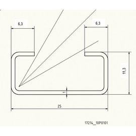 Versandmetall C-Profiel RVS klein dikte 1,0 mm hoogte 15mm Breedte 25mm Lengte van 1000mm tot 2500 mm Roestvrij Staal