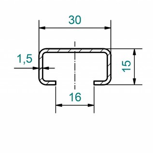 Versandmetall C-Profil klein gebürstet, Höhe 15mm Breite c= 30mm Länge 1000 -2500mm aus 1,5mm Edelstahl K320