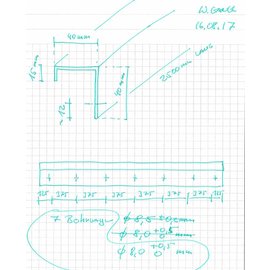 Versandmetall U-Profiel, a=20mm, c= 69mm, ( Binnen 66mm) b= 100mm, dikte 1,5mm, Lengte2500mm