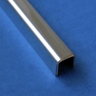 Versandmetall V4A (316L) Glasprofiel U-Profiel gemaakt van roestvrij Staal,voor Balkonhekwerk of Balustrade van Glas lengtes tot 2500 mm vor Glasdickte van 8 mm tot 12,52 mm