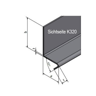 Versandmetall Corniere 90° avec larmier à l'avant 1,0 mm, axb 70 x 70mm, L jusqu'à 2500mm surface brossè en grain K320