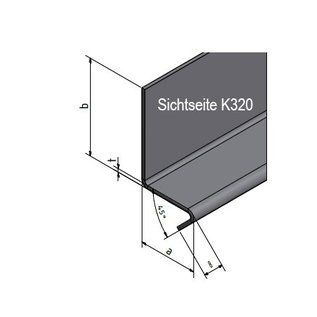 Versandmetall Winkel 90° mit Tropfkante vorn 1,0mm axb 70 x 70mm L bis 2500 mm Schliff K320