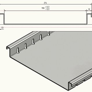 Versandmetall Afvoergoot van aluminium, zonder rooster, inlaatbreedte 190mm Bestelhoeveelheden 10m, 20m, 30m, 40m, 50m