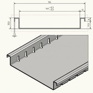 Versandmetall Draingoten Afvoergoten Roostergoot Vorm "F" Aluminium Hoogte 25,5mm breedte van inlaat 90-190mm laag inbouwhoogte