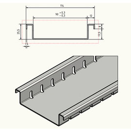 Versandmetall Afvoergoten vorm F slechts 25,5 mm hoog gemaakt van aluminium inlaatbreedtes 90 tot 190 mm