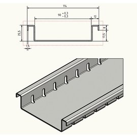 Versandmetall Spaarsets afvoergoten vorm F slechts 25,5 mm hoog gemaakt van aluminium inlaatbreedte 90 mm