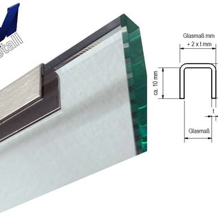 Versandmetall Glasprofiel U - Profiel gemaakt van roestvrij Staal, ,voor Balkonhekwerk of Balustrade van Glas lengtes tot 2500 mm vor Glasdickte tot 21,76 mm