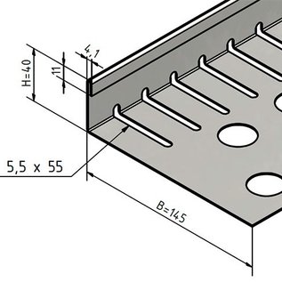 Versandmetall Grindkeringsprofiel Grindprofiel klein met dubbele Bovenrand roestvrij Staal geperforeerd 1.4301 gezet 90°