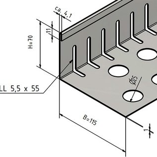 Versandmetall Grindkeringsprofiel Grindprofiel klein met dubbele Bovenrand roestvrij Staal geperforeerd 1.4301 gezet 90°