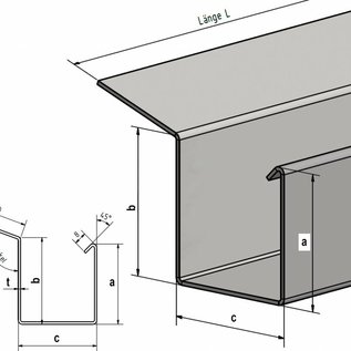 Versandmetall Goot P2 Bakgoot Verbinding recht gemaakt van 1,5mm roestvrij Staal 1.4301 buitenzijde geschuurd(grid320)