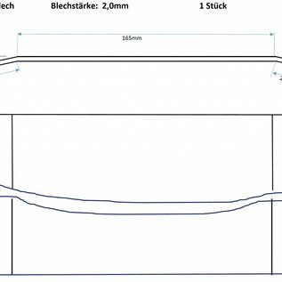 Versandmetall -1 Alu-Profil 2,0 mm nach Skizze gekantet 25x165x60mm Länge 1650mm (Al99,5 blank eins foliert)