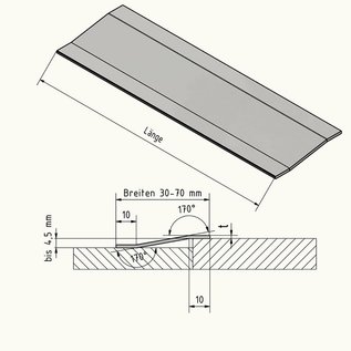 Versandmetall Ausgleichsprofil Übergangsleiste 4,5mm aus 1.4301 aus IIID-Blech Oberfläche spiegeloptik 2-fach abgekantet