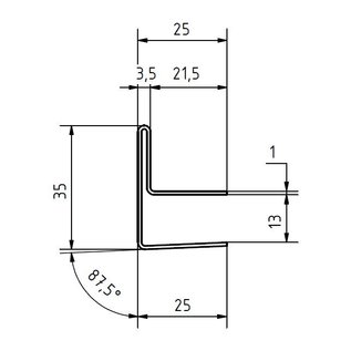 Versandmetall RVS glazen dakgoot 13mm voor ESG glas 12mm of VSG glas 12.76 mm, 1.4301 buitensnede K320