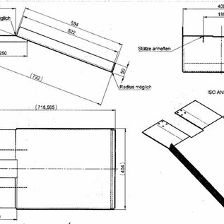 Versandmetall - 1 Stück Edelstahlrutsche 2,0mm Aussen K320 gekantet geschweißt und elektrogebeizt axb 722x400mm Höhe 50mm - nach Zeichnung