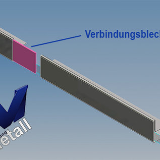 Versandmetall RVS glazen dakgoot 26mm voor ESG glas 25mm of VSG glas 25.76mm, 1.4301 buitensnede K320