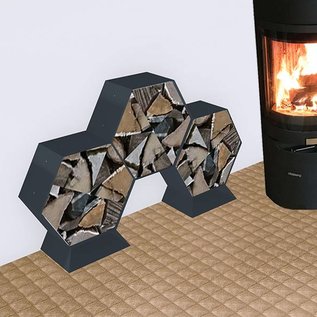 Versandmetall Ètagère de bois de chauffage HEXAGON composé de 3 modules et 2 Piedestals de différentes tailles XL produit en acier surface enduit de poudre