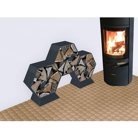 Versandmetall Legbord voor brandhout HEXAGON 5-delig formaat XL gemaakt van staal oppervlakke poedercoated