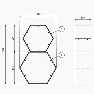 Versandmetall Legbord voor brandhout HEXAGON gemaakt van 2 modules van verschillende Maaten XL met voetstuk gemaakt van  staal oppervlakke poedercoated