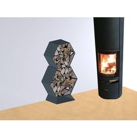 Versandmetall Legbord voor brandhout HEXAGON 3-delig formaat XL met voetstuk gemaakt  van staal  oppervlakke poedercoated