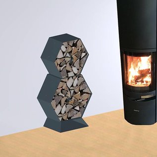 Versandmetall Legbord voor brandhout HEXAGON gemaakt van 2 modules van verschillende Maaten XL met voetstuk gemaakt van  staal oppervlakke poedercoated