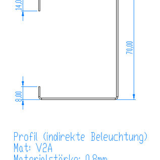 Versandmetall -4 Stück C-Profil Edelstahl 1mm aussen K320 Höhe 50mm Breite 70mm Längen 2x2400 mm, 2x1100mm nach Kundenskizze