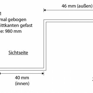 Versandmetall - 1 Stck Edelstahlprofil Aussen K320, 42x42x46x42mm Länge 980mm nach Skizze gekantet