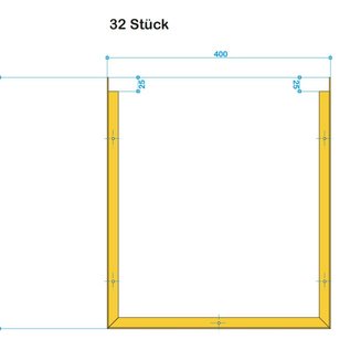 Versandmetall -32 Stck Spiegelrahmen 3-seitig L 20x14x2,0mm Edelstahl Rahmenmaß 400x450mm Oberfläche Roh. Ecken geheftet im Sichtbereich geschweißt, 2mm Schnittkanten gelasert, Bohrungen d=4 mm 90° Senkung