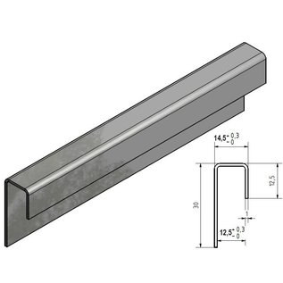 Versandmetall Glasrandprofiel geschuurd grid320 1,0 mm vor 12,5mm Glas ongelijk gezet