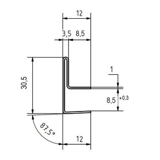 Versandmetall -16 Stück  Edelstahl Sonder-Einfasss-Profil AUSSEN Korn 320  Aussen Maße 12/30,5/12mm Längen 8x1500mm und 8x2500mm