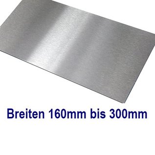 Edelstahl Blech Zuschnitte 1.4301 von 160 bis 300mm Breite, 1500mm Länge