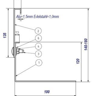 Versandmetall Kiesfangleiste Edelstahl höhenverstellbar 1.4301 Höhe 140-180mm – 90° gekantet