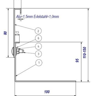 Versandmetall Grindkeringsprofiel met dubbele bovenrand groot geperforeerd Aluminium Hoogte verstellbaar 110-150mm