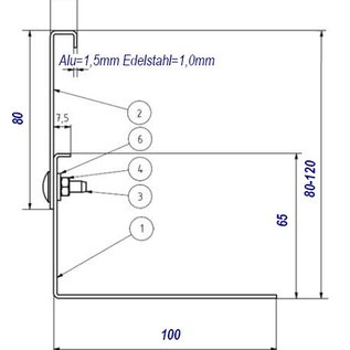 Versandmetall Kiesfangleiste Aluminium höhenverstellbar 1.4301 Höhe 80-120mm – 90° gekantet