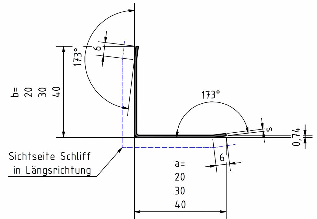 Winkelstahl 20x20 Kantenschutz Eckschoner Stufen Schoner geschliffen  Edelstahl 20 x 20 x 2 mm / 2x2 cm
