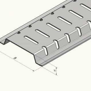 Versandmetall 2 m (2000 mm) drainagetakkanaal van aluminium 100 mm breed, hoogten van 15 tot 30 mm