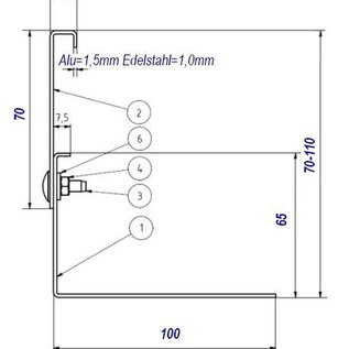 Versandmetall Bande de gravier aluminium réglable en hauteur 1.4301 hauteur 70-110mm - pliée à 90 °