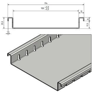 Versandmetall Afvoergoot van aluminium, zonder rooster, inlaatbreedte 150mm Bestelhoeveelheden 10m, 20m, 30m, 40m, 50m