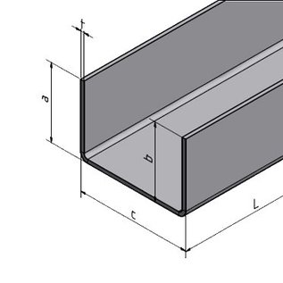 Versandmetall U-profiel gemaakt van roestvrij staal, gevouwen binnenafmetingen axcxb 30x30x30mm, oppervlakteafwerking K320