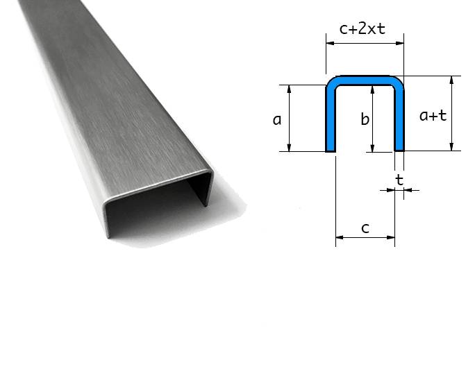 U-Profil Innenmaße 42,5x50x42,5mm aus Edelstahl 2-fach gekantet