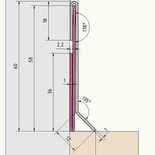 Versandmetall SLF6-1 Sockelleiste Sockelblende Fussleiste,  unten 10mm  1,0mm, 60mm hoch, Schliff Korn 320