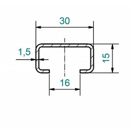 Versandmetall Sparset C-Profil klein gebürstet, Höhe 15mm Breite c= 30mm Länge 1250mm aus 1,5mm Edelstahl K320
