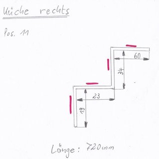 Set [2 pièces] Profilé en W pour dessiner des feuilles en acier inoxydable de 1,0 mm en acier inoxydable, à bords brossés 1x19x23x34x60 L = 720mm 1x19x30x19x19 L = 720mm